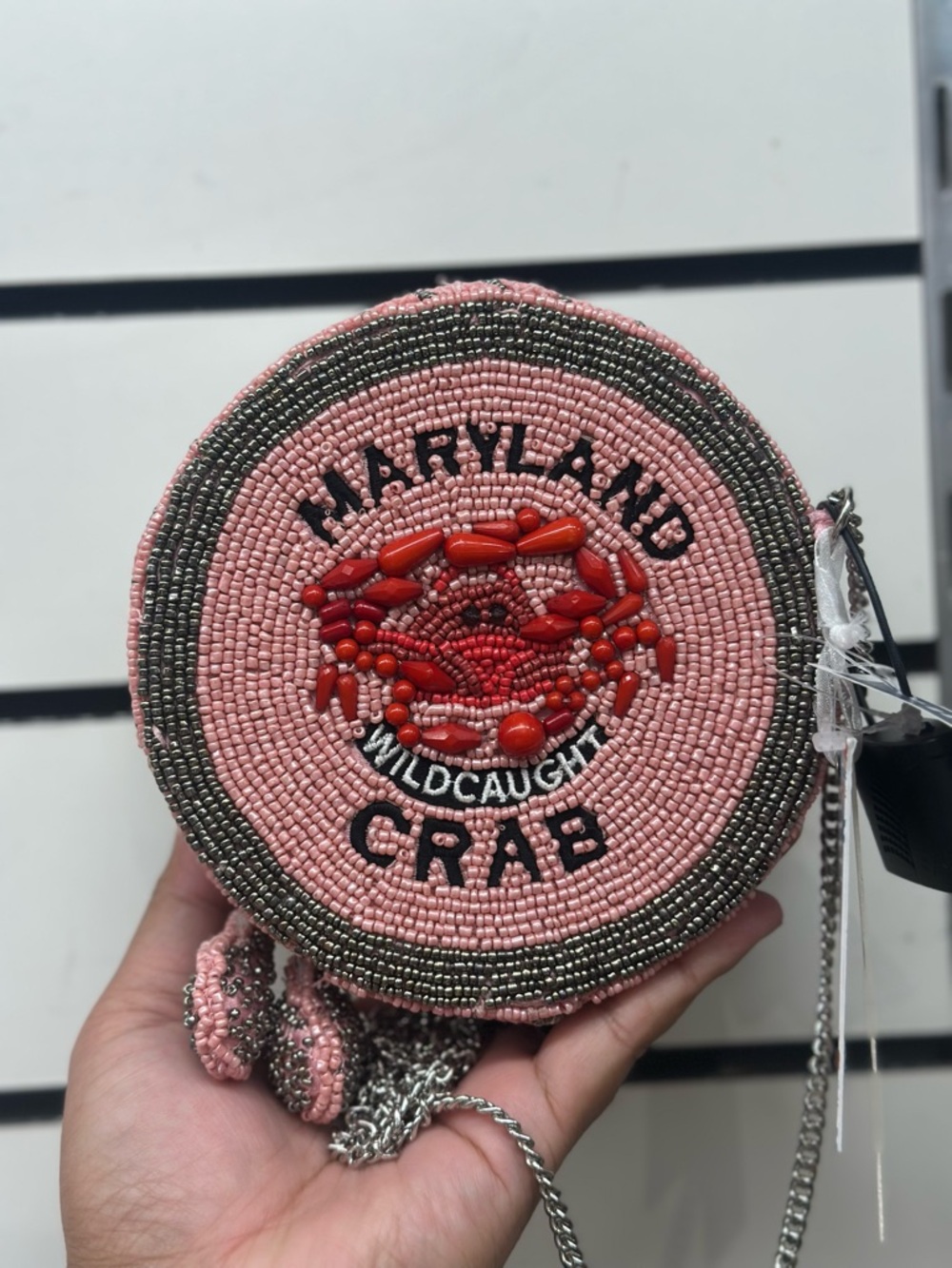 Marshalls Pink and Red Beaded Maryland Crab Crossbody Bag